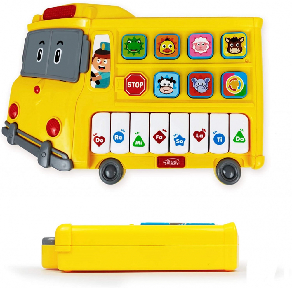 Jucarie Muzicala Educativa, Autobuz Scolar Interactiv pentru Bebelusi cu Lumini si Sunete de Animalute, Galben [6]
