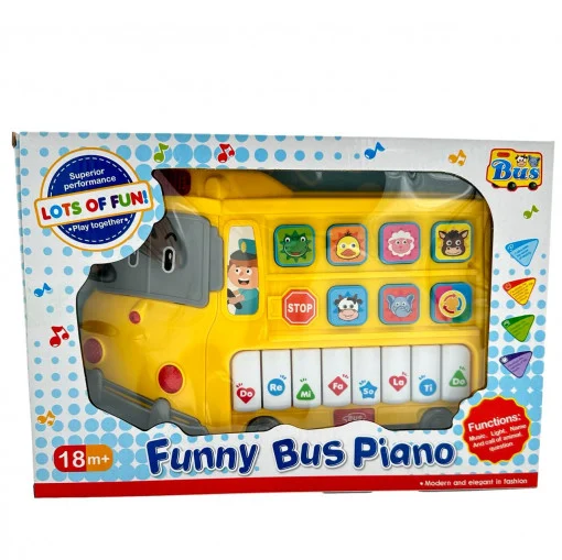 Jucarie Muzicala Educativa, Autobuz Scolar Interactiv pentru Bebelusi cu Lumini si Sunete de Animalute, Galben [8]