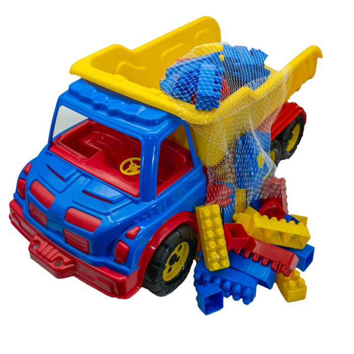 Camion Autobasculanta cu 6 Roti Silentioase Antiderapante , incarcat cu 80 buc Lego din plastic pentru Constructii  - 60 CM [3]