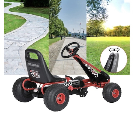 Kart cu pedale pentru Copii, Volan si Scaun Reglabil, Schimbator  cu Functie Free Wheel si Frana de Mana - Negru-Rosu [7]