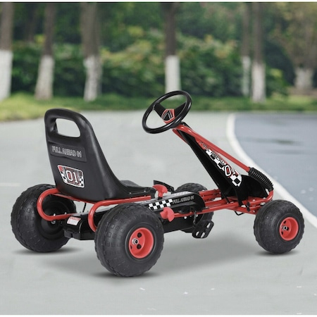 Kart cu pedale pentru Copii, Volan si Scaun Reglabil, Schimbator  cu Functie Free Wheel si Frana de Mana - Negru-Rosu [2]