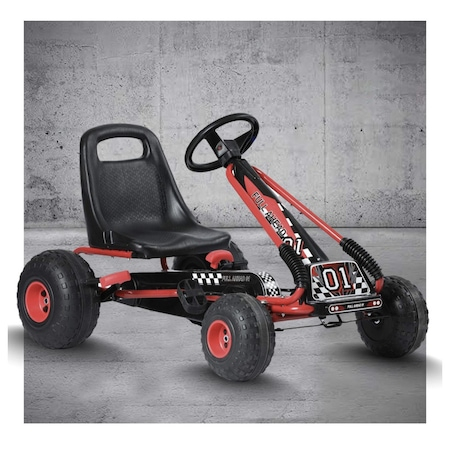 Kart cu pedale pentru Copii, Volan si Scaun Reglabil, Schimbator  cu Functie Free Wheel si Frana de Mana - Negru-Rosu [8]