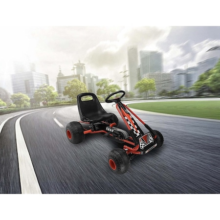 Kart cu pedale pentru Copii, Volan si Scaun Reglabil, Schimbator  cu Functie Free Wheel si Frana de Mana - Negru-Rosu [6]