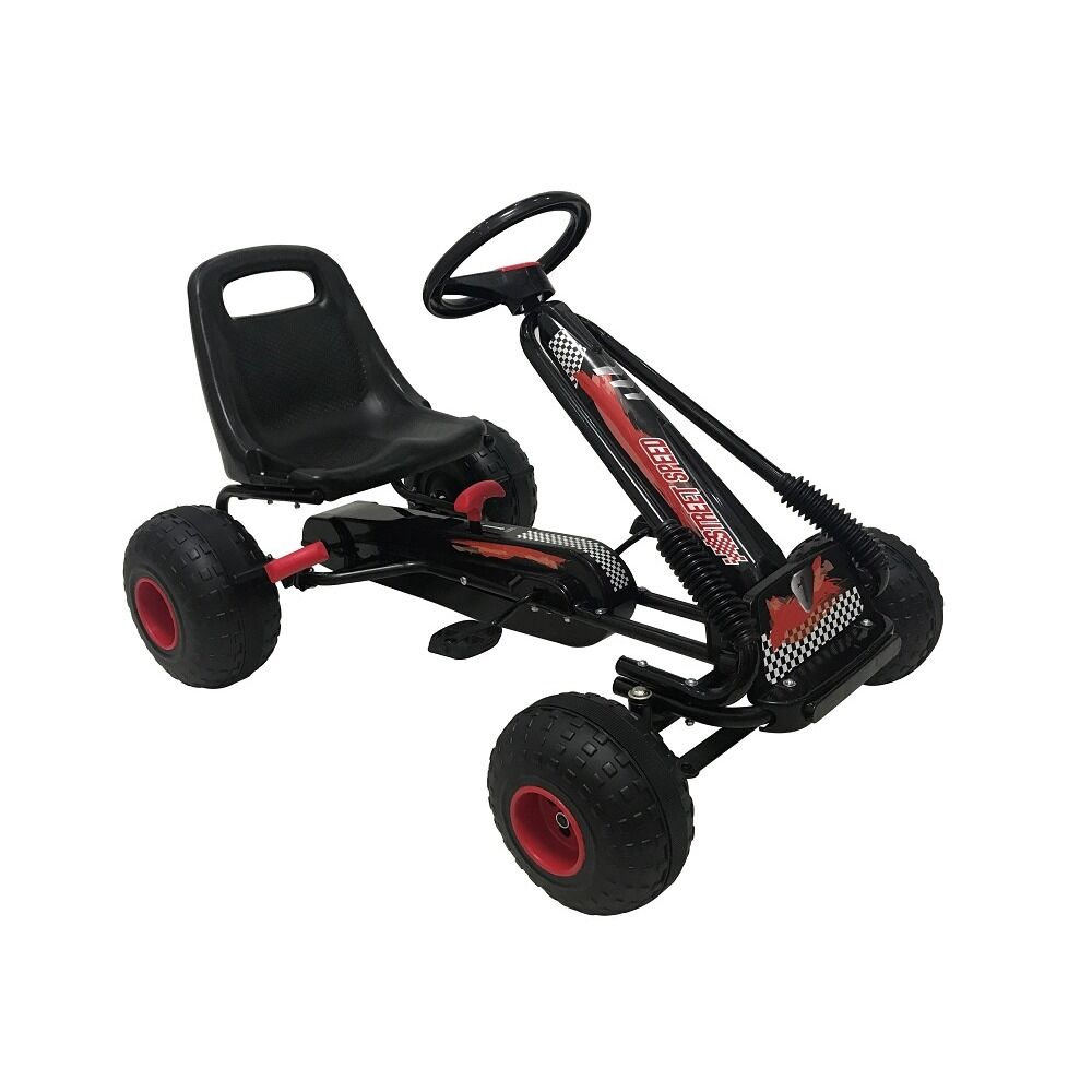 Kart cu Pedale pentru Copii Racer Air, Scaun Reglabil 2 Pozitii, Frana pe  Rotile din  Spate,  Schimbator cu Functie Free Wheel, Negru-Rosu [2]