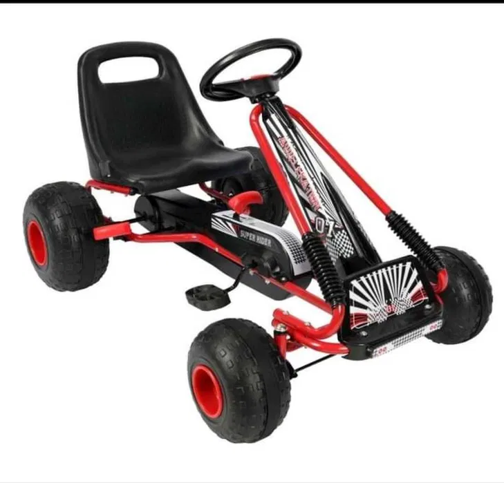 Kart cu Pedale pentru Copii Racer Air, Scaun Reglabil 2 Pozitii, Frana pe  Rotile din  Spate,  Schimbator cu Functie Free Wheel, Negru-Rosu [1]