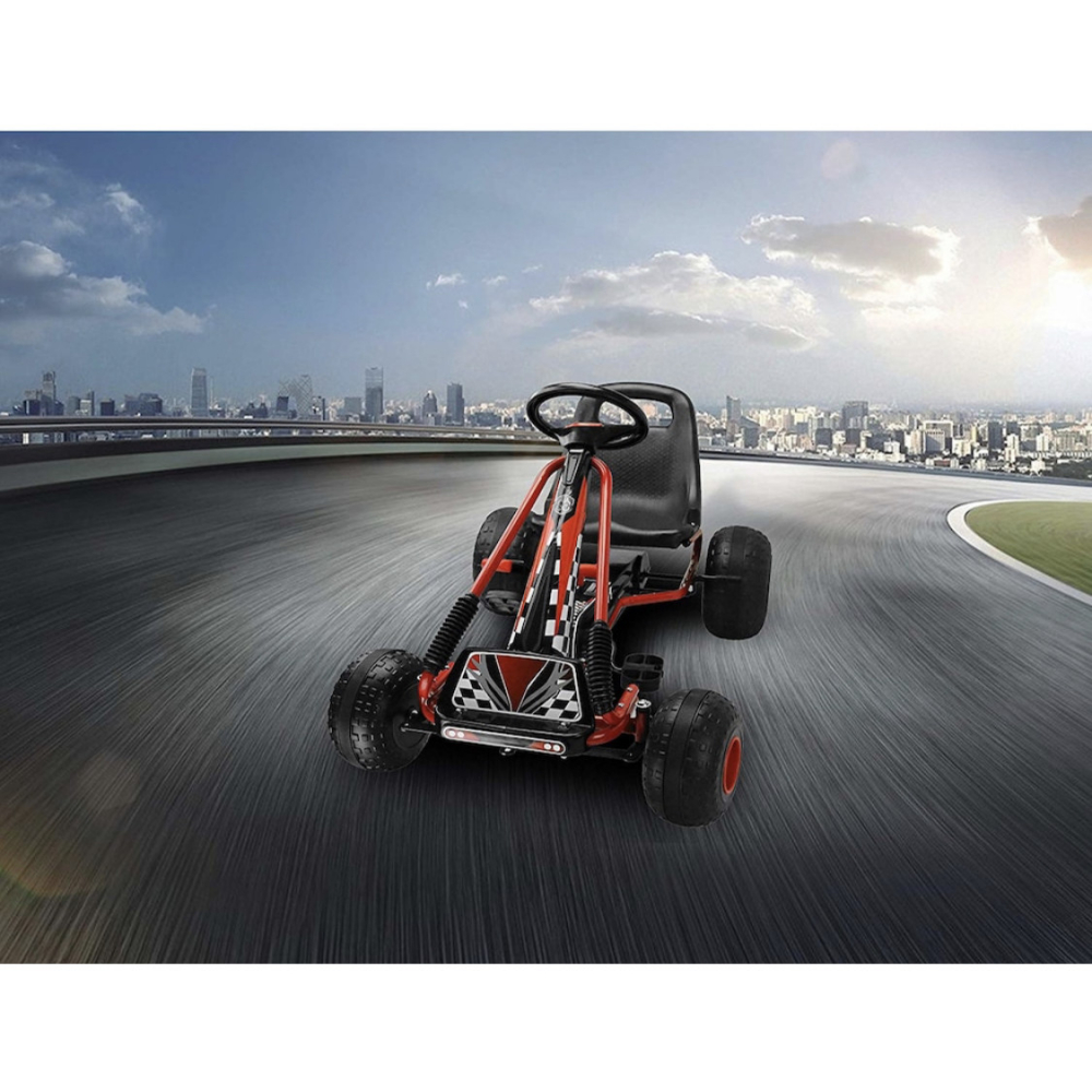 Kart cu Pedale pentru Copii Racer Air, Scaun Reglabil 2 Pozitii, Frana pe  Rotile din  Spate,  Schimbator cu Functie Free Wheel, Negru-Rosu [6]