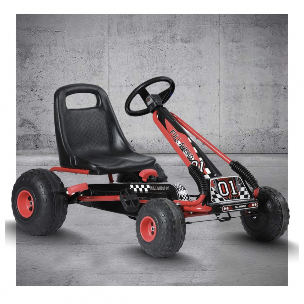 Kart cu Pedale pentru Copii Racer Air, Scaun Reglabil 2 Pozitii, Frana pe  Rotile din  Spate,  Schimbator cu Functie Free Wheel, Negru-Rosu [3]