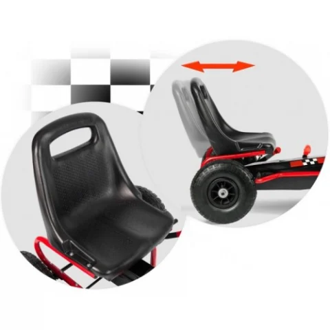 Kart cu Pedale pentru Copii Racer Air, Scaun Reglabil 2 Pozitii, Frana pe  Rotile din  Spate,  Schimbator cu Functie Free Wheel, Negru-Rosu [3]