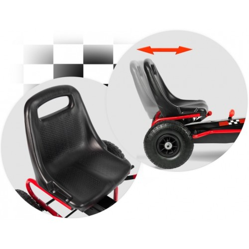 Kart cu Pedale pentru Copii Racer Air, Scaun Reglabil 2 Pozitii, Frana pe  Rotile din  Spate,  Schimbator cu Functie Free Wheel, Negru-Rosu [9]