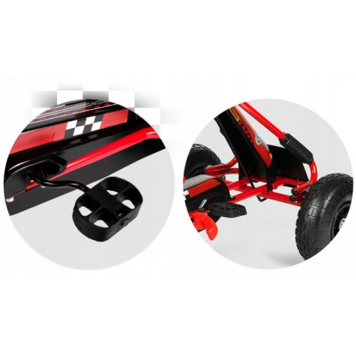 Kart cu Pedale pentru Copii Racer Air, Scaun Reglabil 2 Pozitii, Frana pe  Rotile din  Spate,  Schimbator cu Functie Free Wheel, Negru-Rosu [10]