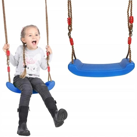 Leagan pentru copii din plastic fara spatar, Welora®, Stabil si Usor, Franghii Incluse, Rezistent 100kg, Calitate Premium, Dimensiuni 44 x 17 x 7.5 cm, Albastru [5]