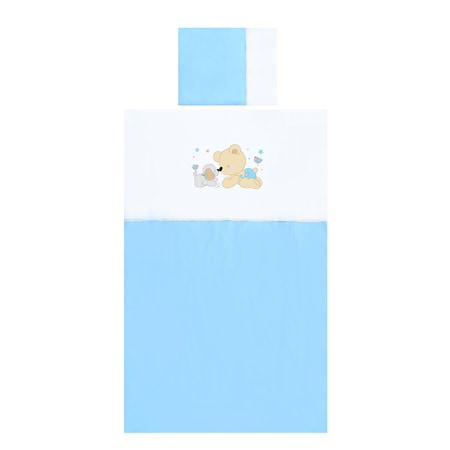 Lenjerie patut Lorelli Classic Jersey, 15 piese, cu broderie, 60 x 120 cm, Ratuste, Alb/Bleu [2]