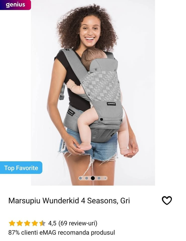 Marsupiu Multifunctional  pentru Bebelusi Wunderkid -  4 Sezoane cu 4 Pozitii de la  4 - 36 Luni  -  Culoare Gri Inchis [13]