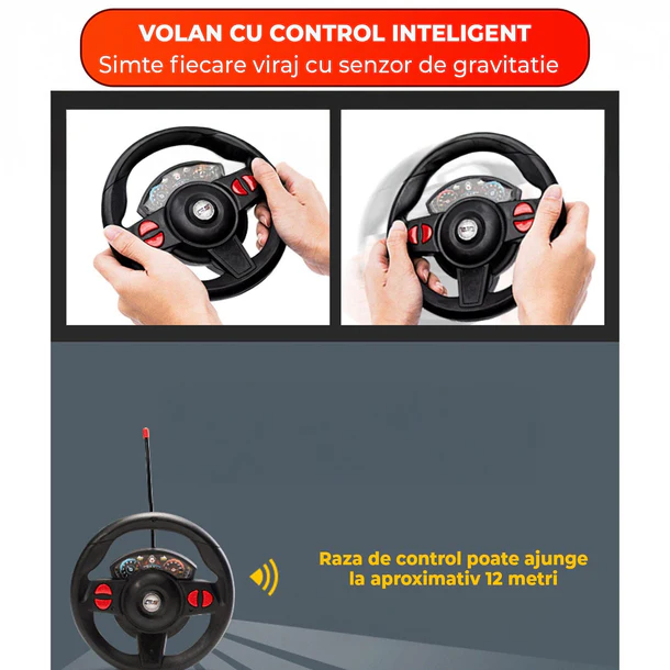 Masina cu Telecomanda tip Volan si Pedale cu Acceleratie  , Scara 1:16, Lumini LED, Design Supercar,  Dimensiune Set   43cm L x 32cm I x 9 cm l  - Masinuta  Verde [3]