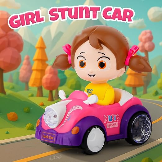 Mașină de Cascadorie Muzicală pentru Fetite, Lumini Intermitente 5D, Rotație la 360 de Grade, Bump Go, Electrică, Alimentată cu Baterii [5]