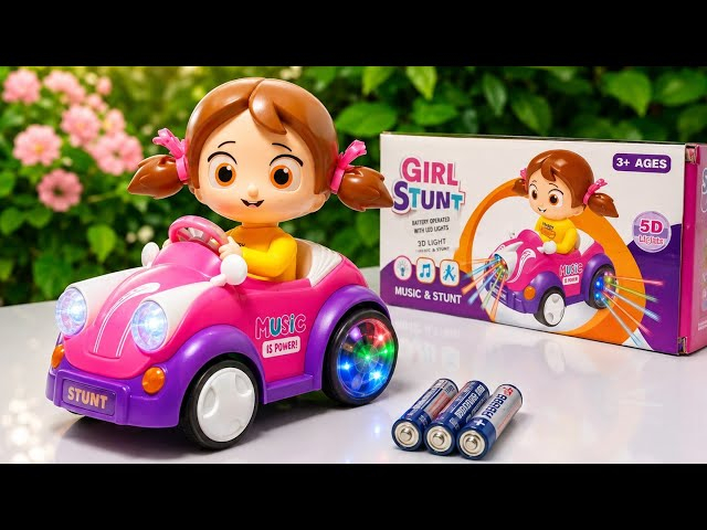 Mașină de Cascadorie Muzicală pentru Fetite, Lumini Intermitente 5D, Rotație la 360 de Grade, Bump Go, Electrică, Alimentată cu Baterii [10]