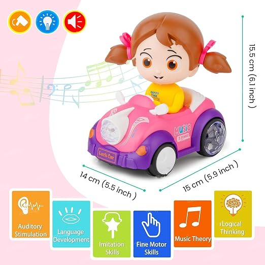 Mașină de Cascadorie Muzicală pentru Fetite, Lumini Intermitente 5D, Rotație la 360 de Grade, Bump Go, Electrică, Alimentată cu Baterii [2]