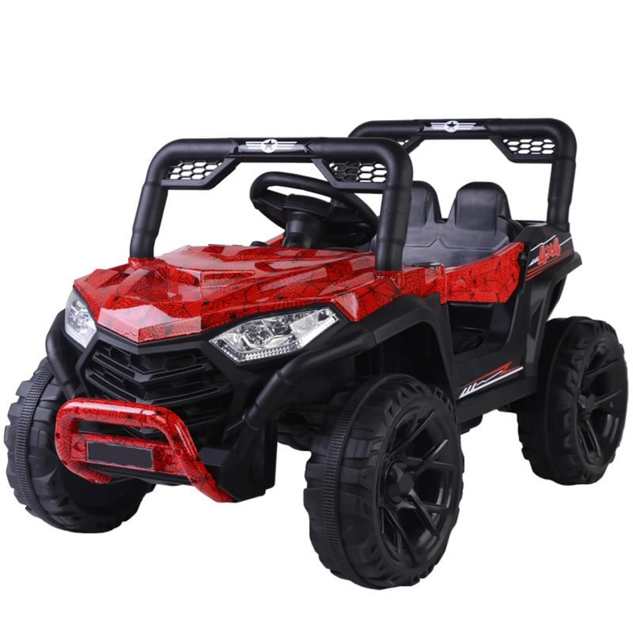 Masinuta Electrica cu Acumulator si Radiocomanda  pentru Copii -  Model Offroad  Buggyi UTV, Faruri Luminoase, 3 Viteze, Lungime 110 cm, , Rosu Camuflaj Spiderman [4]