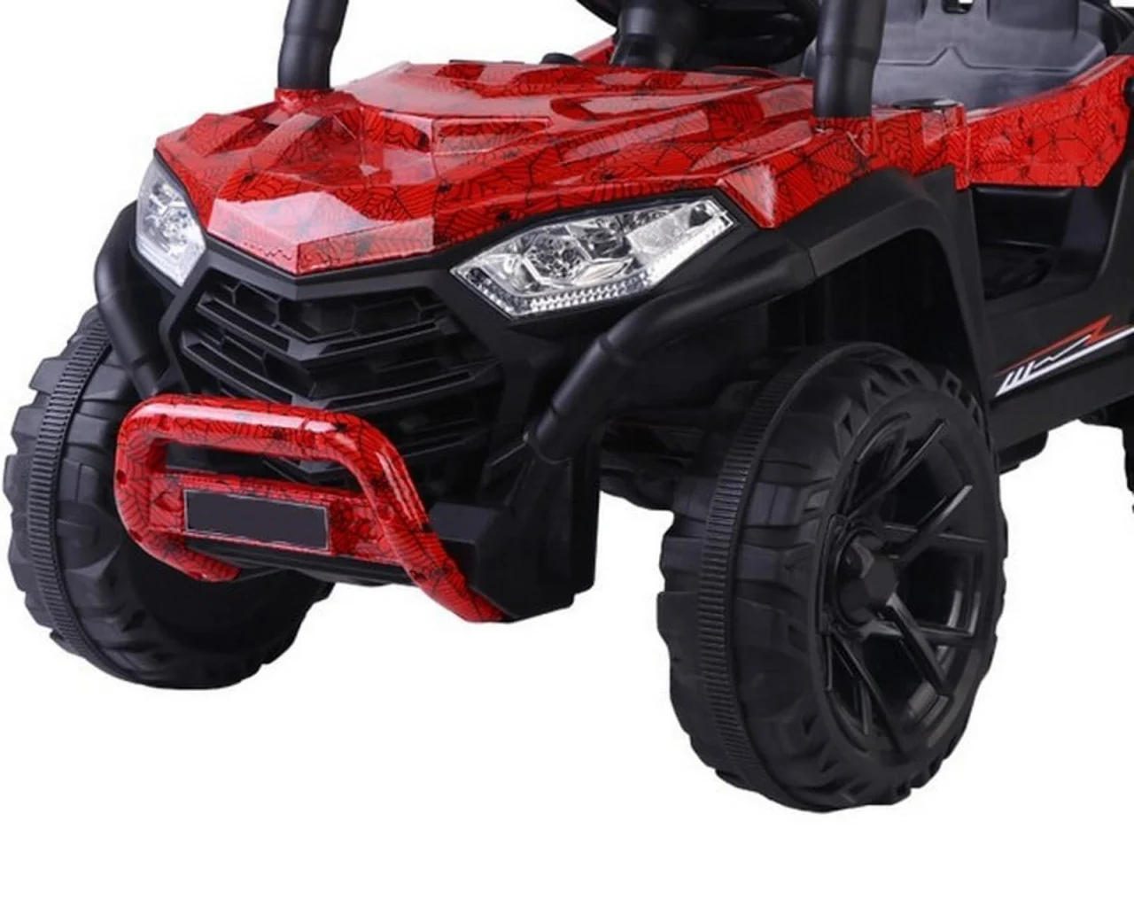 Masinuta Electrica cu Acumulator si Radiocomanda  pentru Copii -  Model Offroad  Buggyi UTV, Faruri Luminoase, 3 Viteze, Lungime 110 cm, , Rosu Camuflaj Spiderman [5]