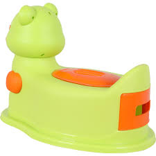 Olita Scaunel  pentru Bebelusi,  Vas Colector si Capac  Detasabil, Design Modern si Ergonomic - Model Ursulet  Verde cu Portocaliu [6]