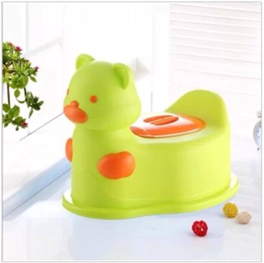 Olita Scaunel  pentru Bebelusi,  Vas Colector si Capac  Detasabil, Design Modern si Ergonomic - Model Ursulet  Verde cu Portocaliu [2]