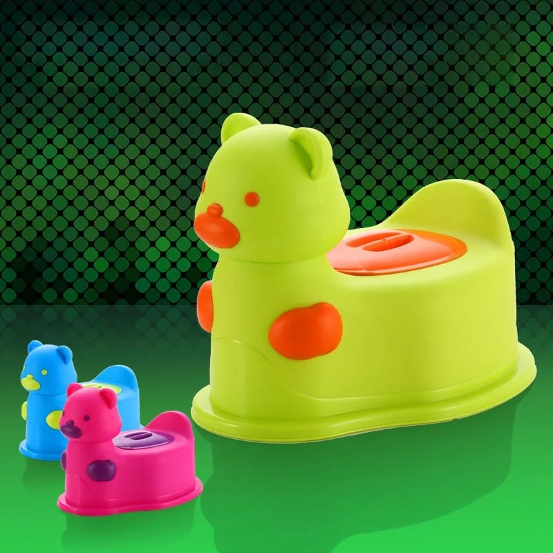 Olita Scaunel  pentru Bebelusi,  Vas Colector si Capac  Detasabil, Design Modern si Ergonomic - Model Ursulet  Verde cu Portocaliu [3]