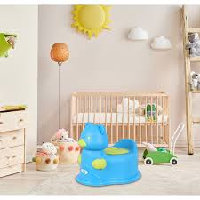 Olita Scaunel pentru Bebelusi, Vas Colector si Capac Detasabil, Design Modern si Ergonomic - Model Ursulet   Albastru cu Verde [3]