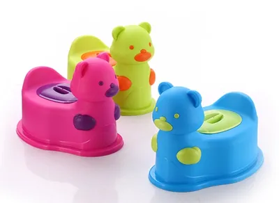 Olita Scaunel  pentru Bebelusi,  Vas Colector si Capac  Detasabil, Design Modern si Ergonomic - Model Ursulet   Roz cu Mov [5]