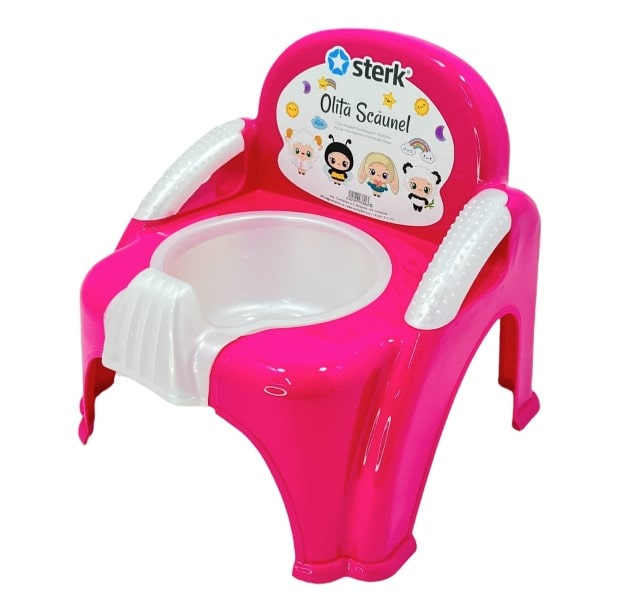 Olita tip Scaunel cu Manere si Baza Detasabila, Design Ergonomic, Marginile Rotunjite si Suprafata Netedă Dimensiuni 26.5 x 29 x 31 CM  - Culoare Roz [3]