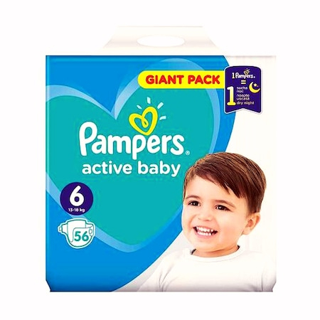 Pachet Scutece Pampers Active Baby Giant Pack, Nr. 6, 13-18 kg, 56 Buc si Servetele Pampers 52 Buc [2]