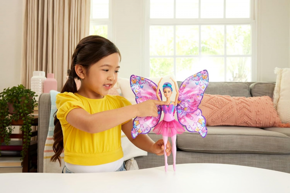 Papusa Balerina Butterfly Barbie, Danseaza si Zboara ,  Doll With 2-In-1 Transformation-  Mattel [4]