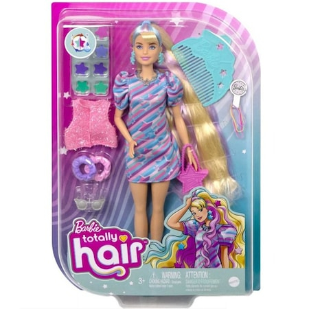 Papusa Barbie cu par lung si accesorii, Totally Hair Stars - 15 Piese Suplimentare, inclusiv 8 agrafe de par cu schimbare de culoare, Accesorii pentru Coafare si o Moda Suplimentara [6]