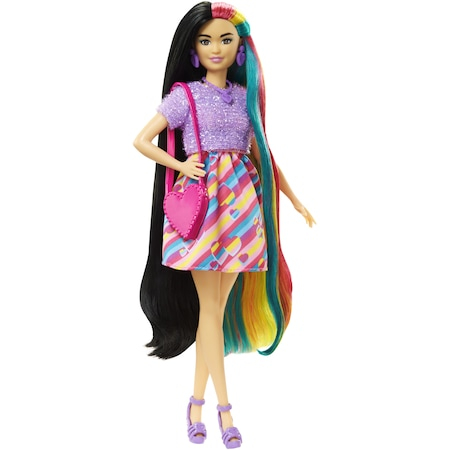 Papusa Barbie Totally Hair,cu Multiple Accesorii, Par Ondulat Brunet - 15 Piese Suplimentare, inclusiv 8 agrafe de par cu schimbare de culoare, Accesorii pentru Coafare si o Moda Suplimentara. [7]