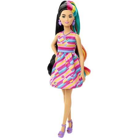 Papusa Barbie Totally Hair,cu Multiple Accesorii, Par Ondulat Brunet - 15 Piese Suplimentare, inclusiv 8 agrafe de par cu schimbare de culoare, Accesorii pentru Coafare si o Moda Suplimentara. [3]