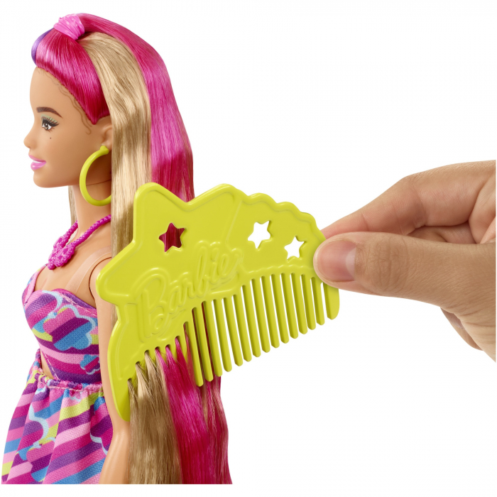 Papusa Barbie Totally Hair cu Multiple Accesorii,  Par Ondulat Saten - 15 Piese Suplimentare, inclusiv 8 agrafe de par cu schimbare de culoare, Accesorii pentru Coafare si o Moda Suplimentara [8]