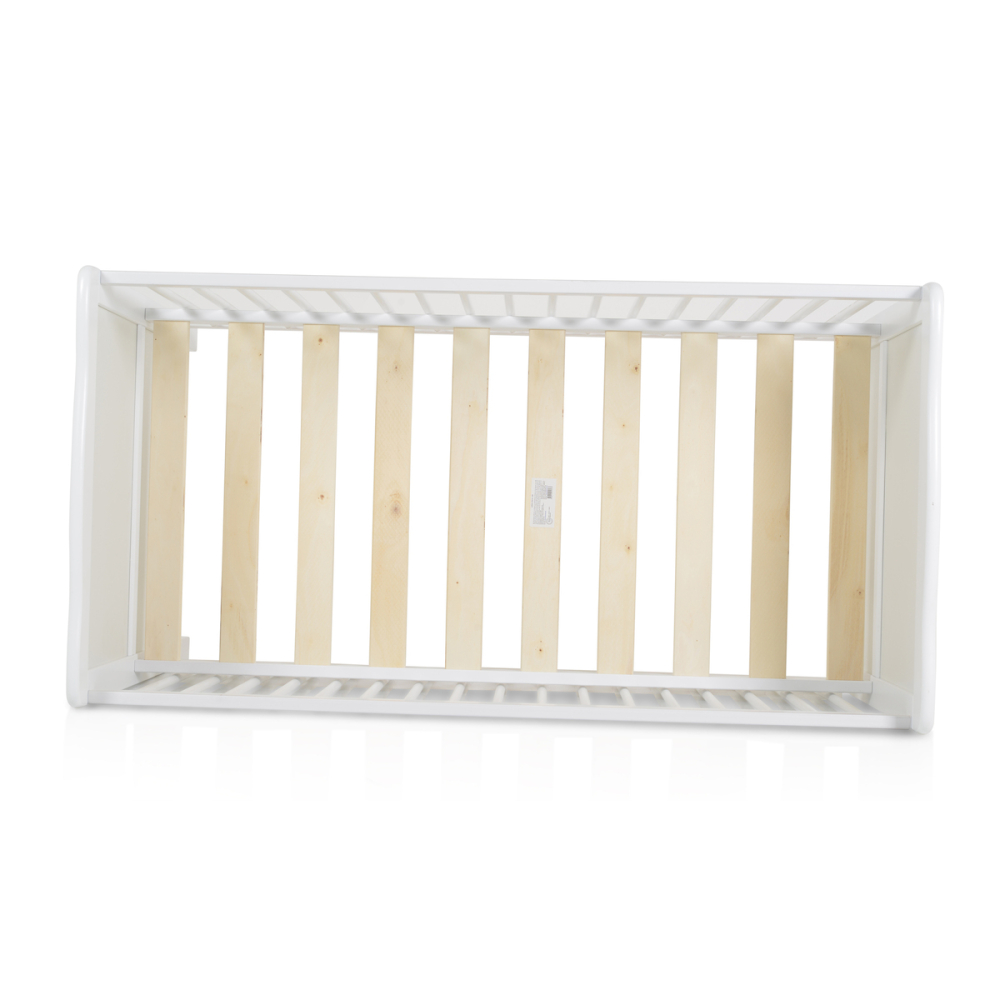 Patut 2 in1 pentru Bebelusi din Lemn Masiv de Fag   Multifunctional,   Co - Sleeper  - Transformabil in Pat Junior,  Utilizabil pana la 6-7 Ani , Dimensiune 120x60  CM - ALB [15]