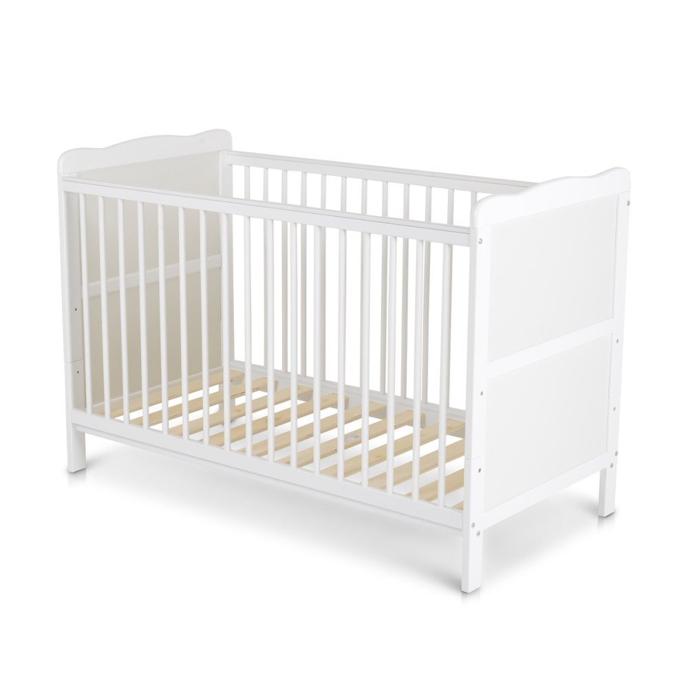 Patut 2 in1 pentru Bebelusi din Lemn Masiv de Fag   Multifunctional,   Co - Sleeper  - Transformabil in Pat Junior,  Utilizabil pana la 6-7 Ani , Dimensiune 120x60  CM - ALB [10]