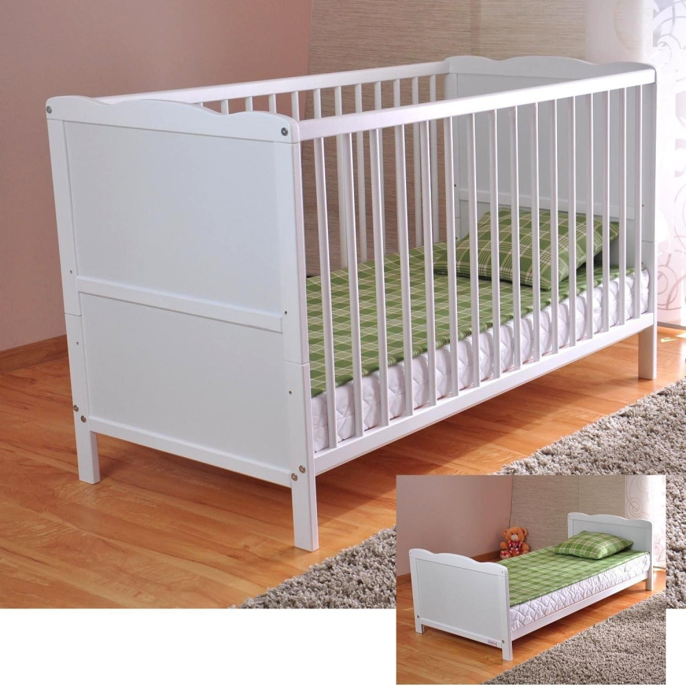 Patut 2in1 pentru Bebelusi si Juniori - Smart  Co-Sleeper -  Laterala Detasabila ,  Tranformabil in Pat Junior,  100% Lemn  Masiv de Fag,, 3 Nivele  de Inaltime,  120x60 CM - Alb [5]