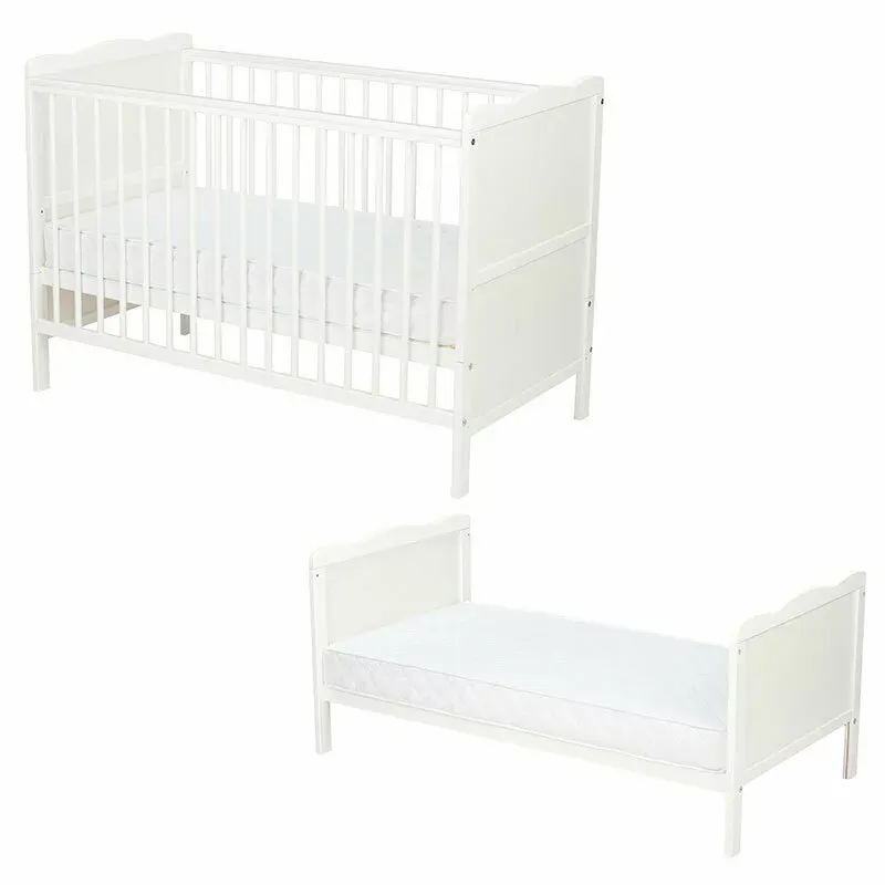 Patut din Lemn Bebe, 120x60 CM,  Sina speciala pentru dentitie, Multifunctional, EN716-1, EN716-2, Alb, Qmini, Julia [2]