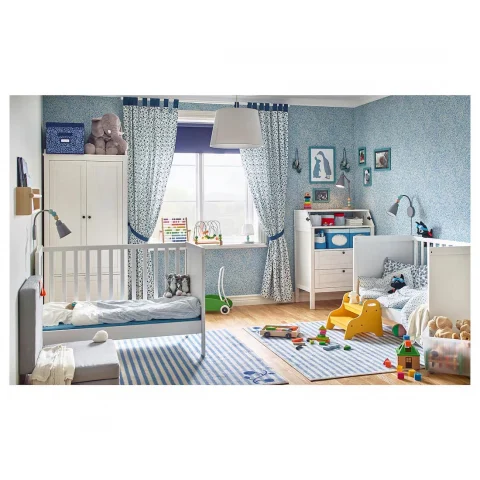 Patut din Lemn din Lemn Masiv de Fag -  Co - Sleeper  Multifunctional - Transformabil in Pat Junior Utilizabil pana la 6-7 Ani , Dimensiune 120x60  CM - ALB [21]
