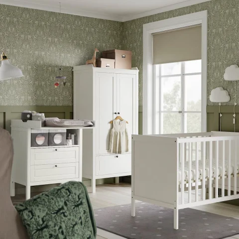 Patut din Lemn din Lemn Masiv de Fag -  Co - Sleeper  Multifunctional - Transformabil in Pat Junior Utilizabil pana la 6-7 Ani , Dimensiune 120x60  CM - ALB [20]