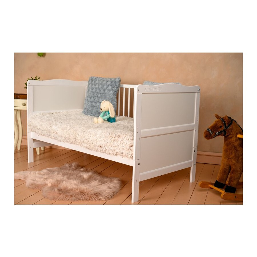 Patut din Lemn din Lemn Masiv de Fag -  Co - Sleeper  Multifunctional - Transformabil in Pat Junior Utilizabil pana la 6-7 Ani , Dimensiune 120x60  CM - ALB [2]
