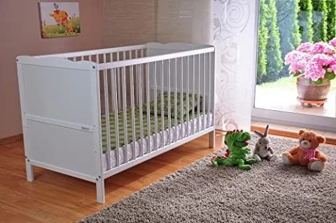 Patut 2 in1 pentru Bebelusi din Lemn Masiv de Fag   Multifunctional,   Co - Sleeper  - Transformabil in Pat Junior,  Utilizabil pana la 6-7 Ani , Dimensiune 120x60  CM - ALB [7]