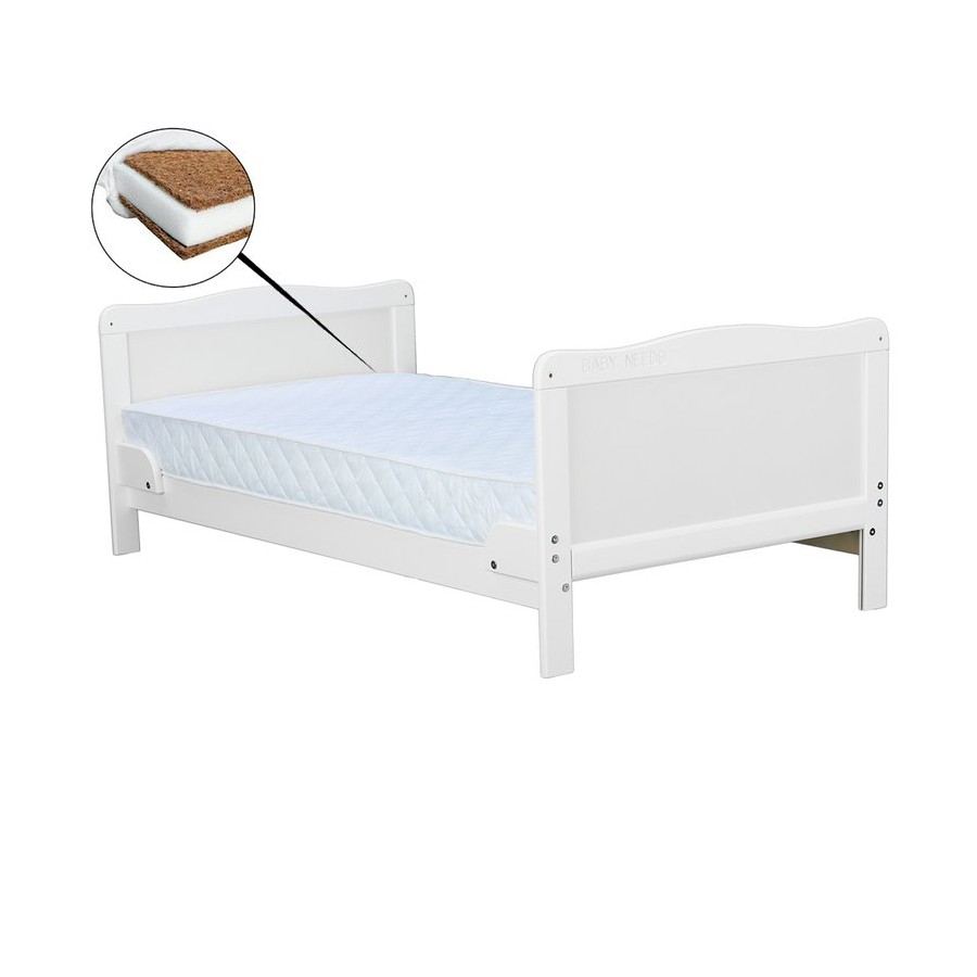 Patut 2in1 pentru Bebelusi si Juniori - Smart  Co-Sleeper -  Laterala Detasabila ,  Tranformabil in Pat Junior,  100% Lemn  Masiv de Fag,, 3 Nivele  de Inaltime,  120x60 CM - Alb [18]