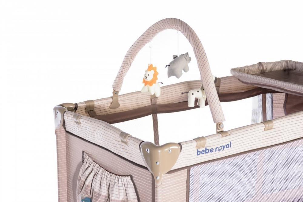 Patut Pliant Voiaj pentru Bebelusi si Copii  Sleepy Baby, 2 Nivele, Portabil, Etaj Intermediar Nou-Nascuti, Bara cu Jucarii, Masuta de Infasat, Salteluta, Intrare Laterala, Geanta Transport - Crem Multicolor [5]