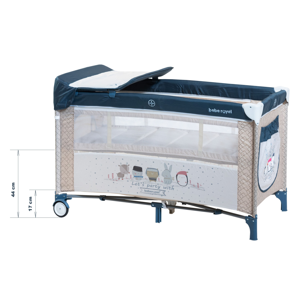 Patut / Tarc de Joaca, Pliant 2 in 1 pentru Bebelusi si Copii Voiaj Sleepy Baby, 2 Nivele, Intrare Laterala, Portabil, Etaj Intermediar Nou-Nascuti, Masuta de Infasat, Geanta Transport -Albastru/Bej [3]