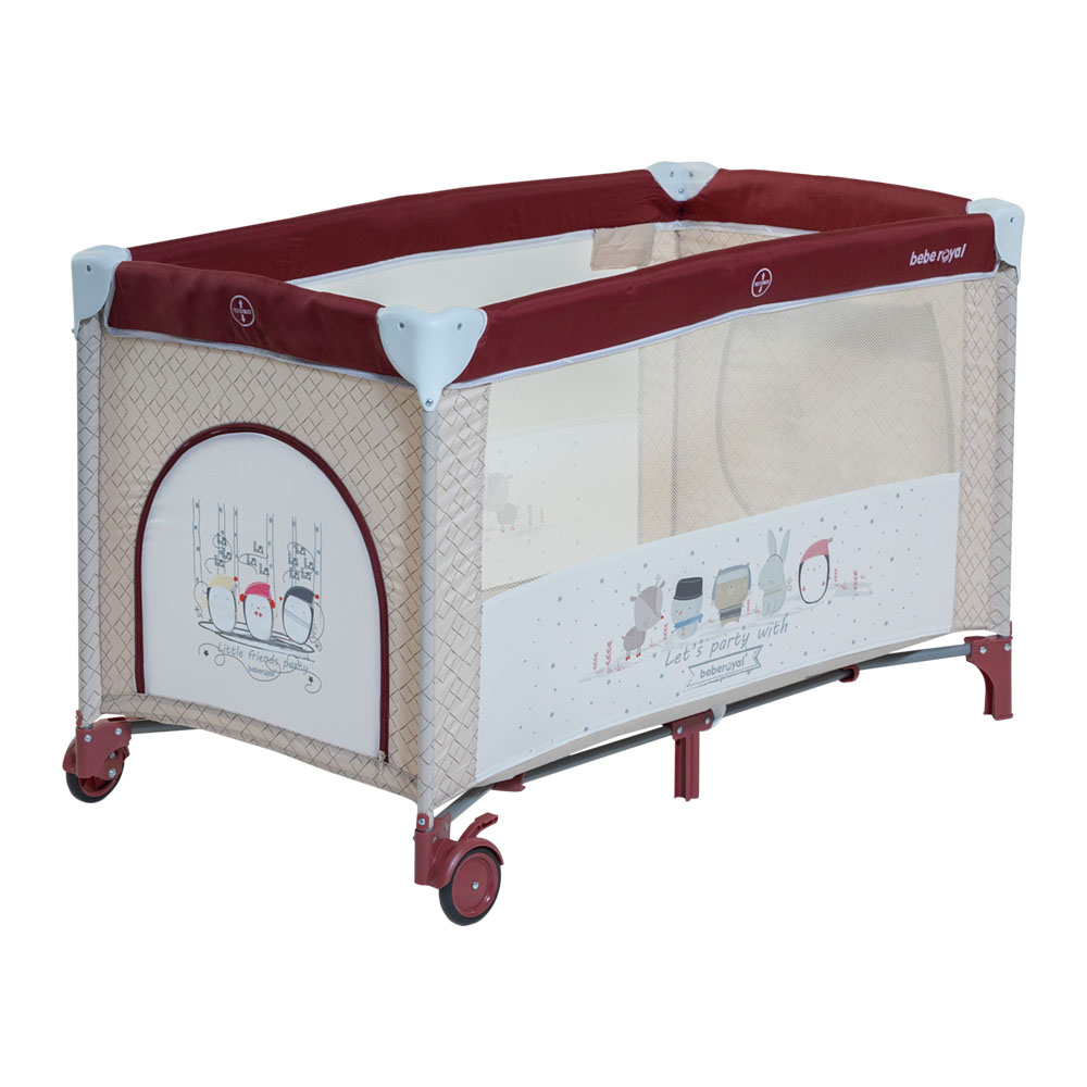 Patut / Tarc de Joaca, Pliant 2 in 1 pentru Bebelusi si Copii Voiaj Sleepy Baby, 2 Nivele, Intrare Laterala, Portabil, Etaj Intermediar Nou-Nascuti, Masuta de Infasat, Geanta Transport -Grena /Bej [2]