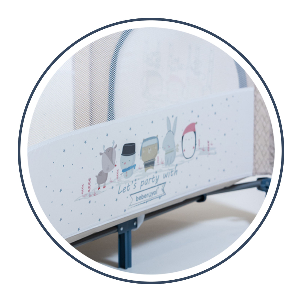 Patut / Tarc de Joaca, Pliant 2 in 1 pentru Bebelusi si Copii Voiaj Sleepy Baby, 2 Nivele, Intrare Laterala, Portabil, Etaj Intermediar Nou-Nascuti, Masuta de Infasat, Geanta Transport -Albastru/Bej [7]