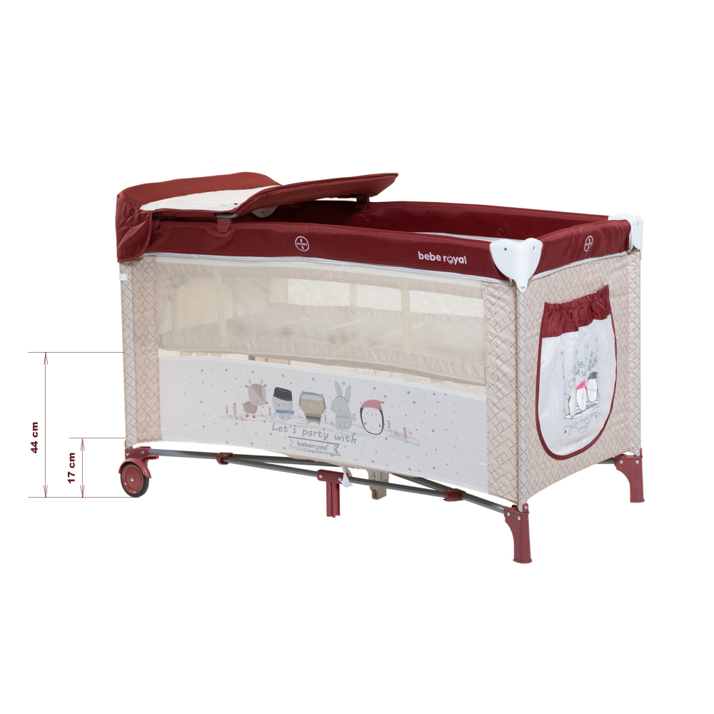 Patut / Tarc de Joaca, Pliant 2 in 1 pentru Bebelusi si Copii Voiaj Sleepy Baby, 2 Nivele, Intrare Laterala, Portabil, Etaj Intermediar Nou-Nascuti, Masuta de Infasat, Geanta Transport -Grena /Bej [4]