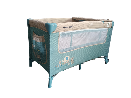 Patut / Tarc de Joaca Pliant Voiaj 2 in 1 pentru Bebelusi si Copii  Sleepy Baby, 2 Nivele, Intrare Laterala, Portabil, Etaj Intermediar Nou-Nascuti, Masuta de Infasat, Salteluta, Geanta Transport - Turcoaz [3]